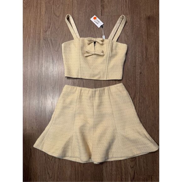 ASTR KIONA TWEED BOW TOP YELLOW & Mini Skirt set In Yellow size S NWT - Picture 5 of 7